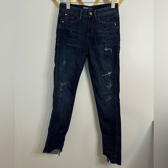 Zara Distressed Skinny Jeans 2 Dark Denim - Picture 1 of 7